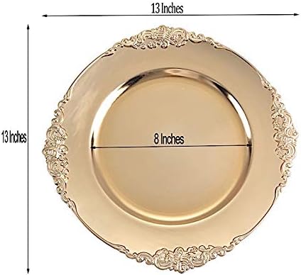 Photo 1 of 24 pcs 13-Inch Gold Round Charger Plates with Decorative Embossed Rim Dinner Wedding Reception Decorations Supplies