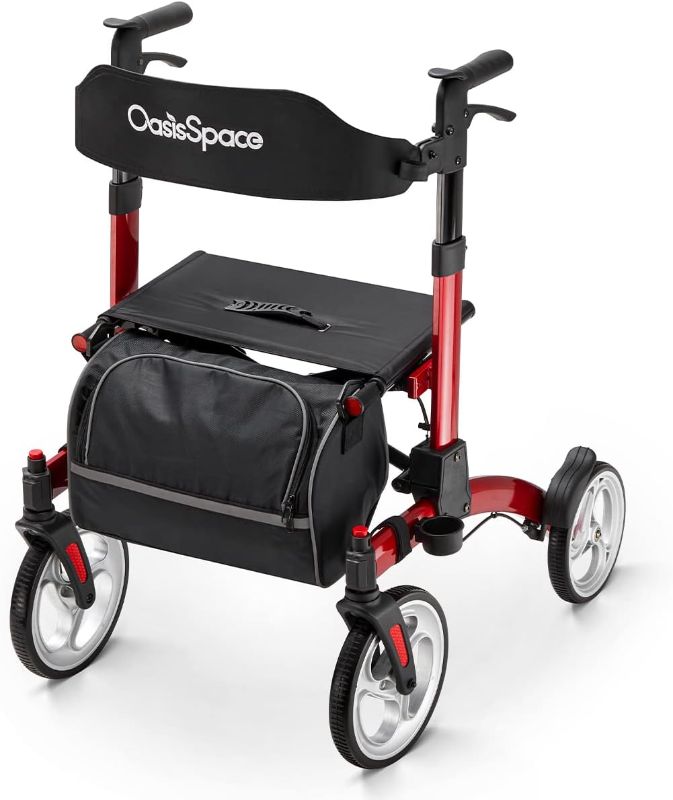 Photo 1 of 
OasisSpace Hidden Brakes Rollator Walker with Seat, Ultra Folding Rollator Walker for Seniors, Rolling Mobility Walking Aid Walker with Gear Wheel, Red