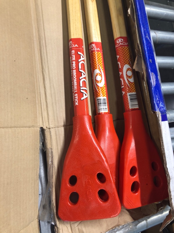 Photo 1 of ACACIA Elite Pro Broomball Sticks Natural Wood/Red