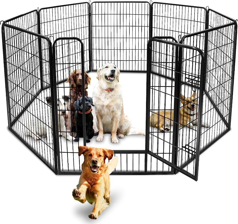 Photo 1 of  Dog Fences for the Yard, Camping, Dog Pens Outdoor, Dog Pen Indoor, 8 Panels Dog Playpen for Small/Medium/ Dogs, 48 Inch Height Pet Exercise Pen for Rabbit /Puppy/Small Animals