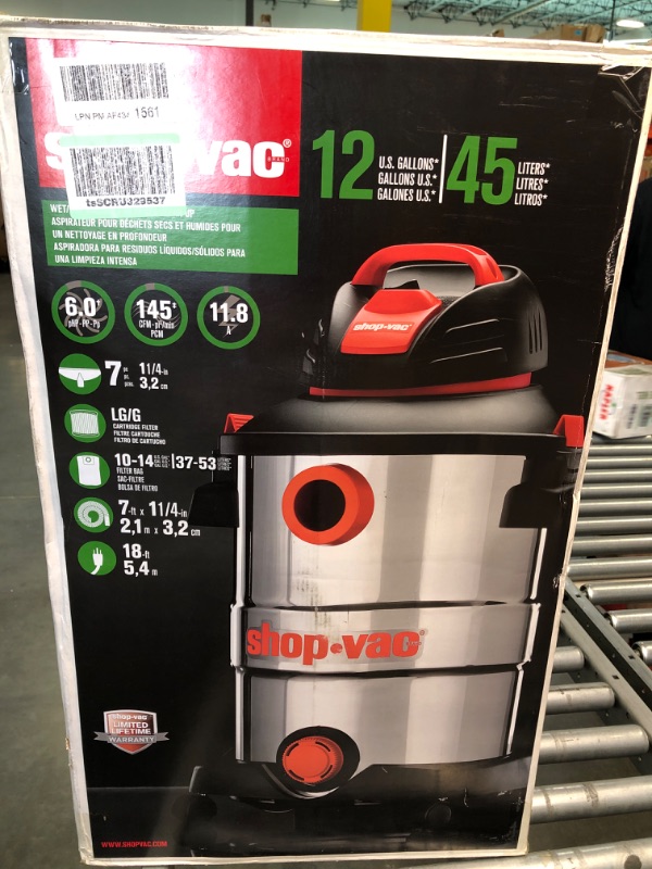 Photo 2 of 
Shop-Vac 12 Gallon 5.5 Peak HP Wet/Dry Vacuum, SVX2 Motor Technology, 3 in 1 Function Portable Shop Vacuum with Cart, Attachments, Drain Port. 5973036