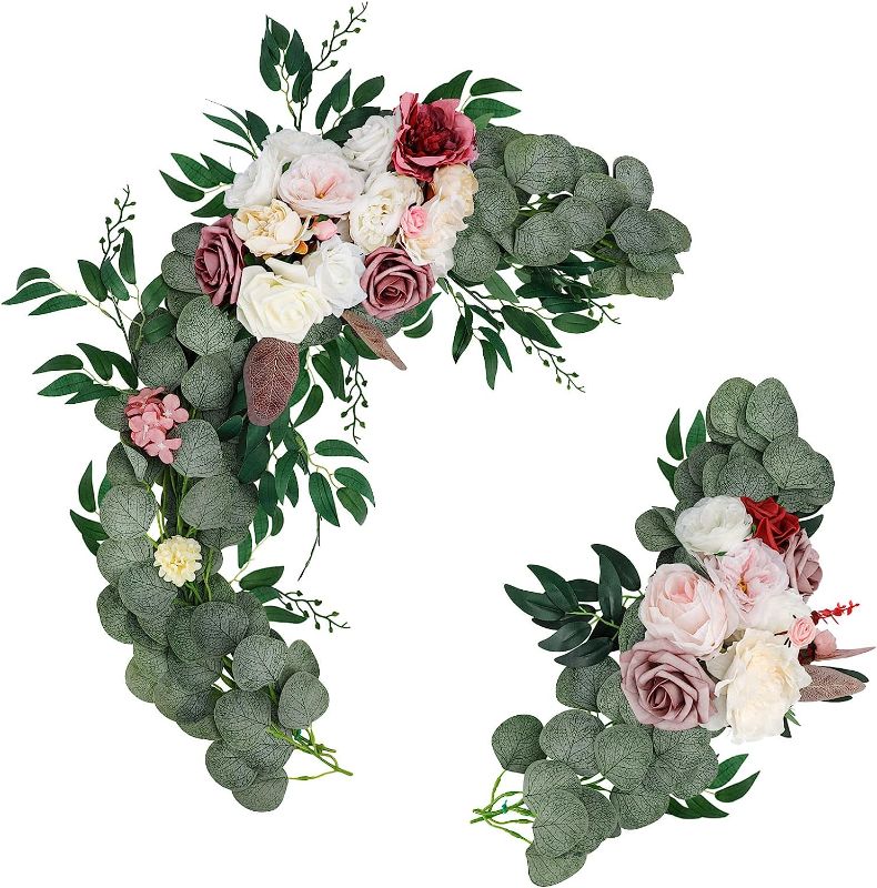 Photo 1 of COCOBOO Artificial Flower Swag Wedding Arch Decor 2pcs Rose Flower Swag Arrangements for Wedding Reception Backdrop Table Decorations Welcome Sign (Dusty Rose)