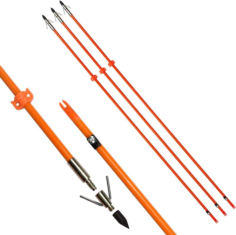 Photo 1 of 3 Pcs Bowfishing Arrows Fiberglass Solid Arrows with Fish Hunting Broadhead