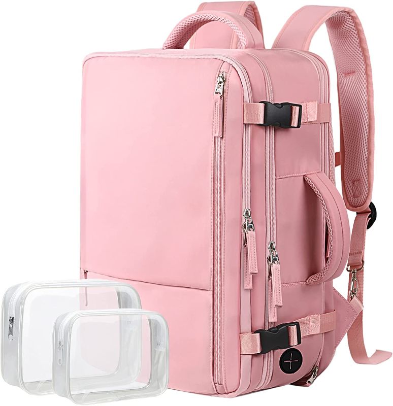 Photo 1 of Hanples Extra Large Travel Backpack for Women as Person Item Flight Approved, 40L Carry On Backpack, 17 Inch Laptop Backpack, Waterproof Backpack, Hiking Backpack, Casual Bag Backpack(Pink)
