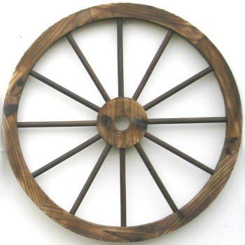 Photo 1 of 30-Inch Set of Two Decorative Wooden Wheel, Decorative Wall Old Western Style Wooden Garden Wagon Wheel with Steel Rim, Fir Treated by Carbonization, Suitable for Bar, Studio and Home (30'')
