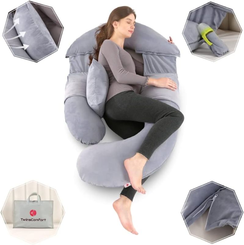 Photo 1 of 
TwinsComfort Full Pregnancy Pillow with 2 Pockets - Maternity Body Pillow for Sleeping, Nursing, Leg, Arm, Back & Belly Support - Breastfeeding Pillow with Extra Pillow, Removable & Washable Cover
