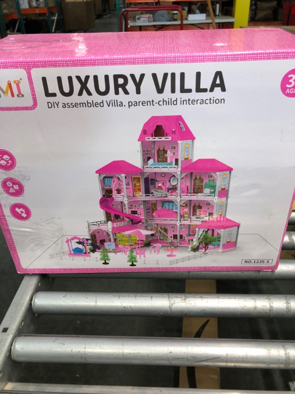 Photo 2 of TEMI Doll House Dreamhouse for Girls - 4-Story 12 Rooms Playhouse with 2 Dolls Toy Figures, Fully Furnished Fashion Dollhouse, Pretend Play House with Accessories, Gift Toy for Kids Ages 3 4 5 6 7 8+