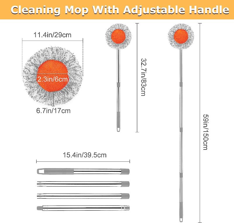 Photo 1 of 59 in Adjustable Cleaning Mop, Globalstore 180° Rotatable Mops for Floor Cleaning with 4 Reusable Heads, Cleaning mop for Floor Mop for Floor Door Window Ceiling and Bathroom Cleaning (Gray)