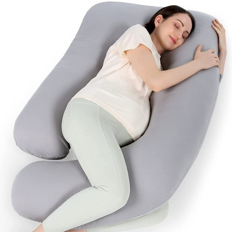 Photo 1 of Momcozy Pregnancy Pillows for Sleeping, U Shaped Full Body Pillow for Pregnancy Women with Removable Jersey Cotton Cover, 57 Inch Maternity Pillow, Grey