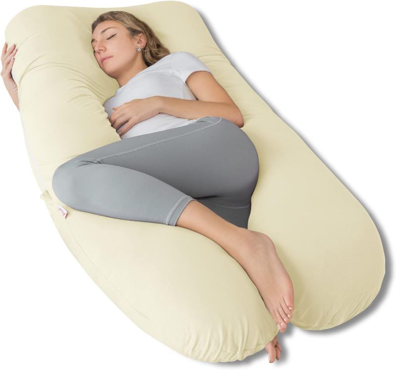 Photo 1 of AngQi Pregnant Pillows for Sleeping, Pregnancy Belly Pillow with Cooling Cotton Cover - Support for Back, Hips, Legs, Belly for Pregnant Women Sleeping 