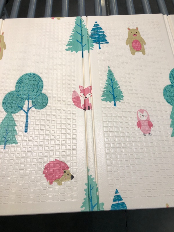 Photo 1 of JumpOff Jo - Large Waterproof Foam Padded Play Mat for Infants, Babies, & Toddlers - Play & Tummy Time, Foldable Activity Mat, 70 in. x 59 in. - Woodland Rainbow
