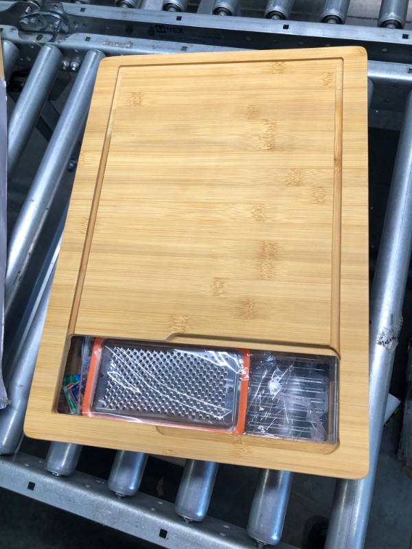 Photo 2 of amboo Cutting Board with Containers, Lids, and Graters, Large Wood Chopping Board with Containers, Food Dropping Zone, Carving Board with Easy-grip Handle, Juice Groove