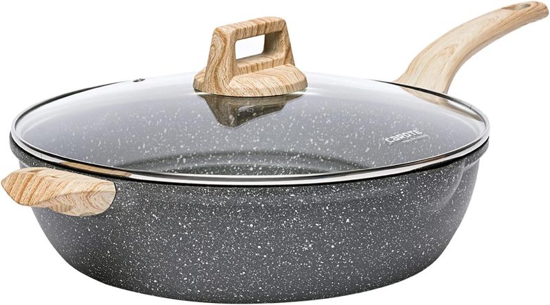 Photo 1 of CAROTE 6 Qt Nonstick Deep Frying Pan with Lid,12.5 Inch Skillet Saute Pan PFOA Free Induction Cookware,Granite Frying Pan for Cooking(Classic Granite)