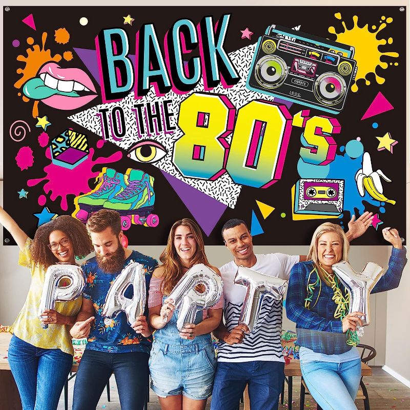 Photo 1 of 80's Party Decorations Back to The 80's Banner 80's Backdrop Background Decoration for Photography Background 80's Party Supplies, 73 x 43 x 0.04 Inch