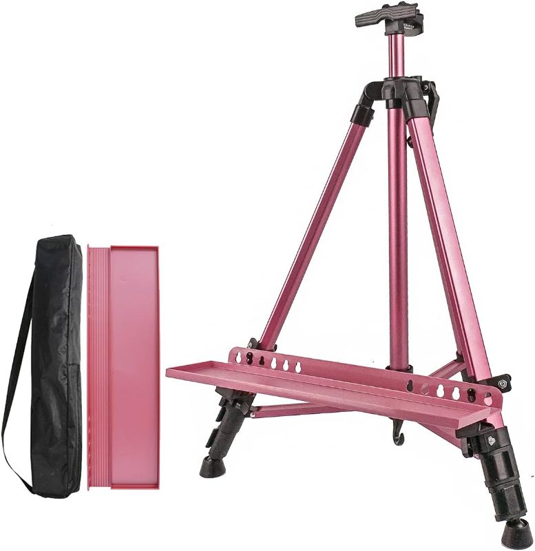 Photo 1 of Coestai 60" Painting Easel Stand, 21"to 60"Adjustable Easel for Painting Canvases Aluminum Art Easel with Paintbrush Tray Display Stand (Rose)