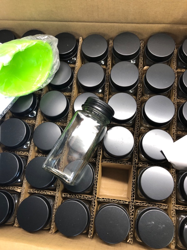 Photo 1 of 48 Spice Jars with 547 Labels- Glass Spice Jars with Black Metal Caps, 4oz Empty Spice Containers with Shaker Lids, Funnel, Chalk Pen, Churboro Square Seasoning Bottles for Spice Rack, Drawer, Cabinet