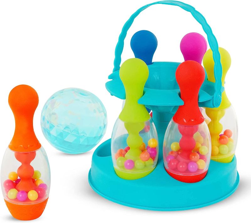 Photo 1 of B. Toys – Let's Glow Bowling! – Multicolored Six Pin Toy Bowling Set with Flashing Light-Up Ball & Carrying Caddy for Kids Ages 2+