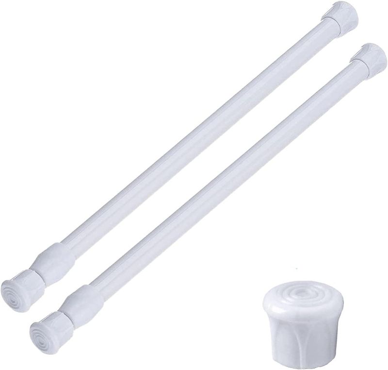Photo 1 of AIZESI 2PCS White Tension Rod 16 to 28 Inch,Adjustable Spring Curtain Rod No Drilling,Spring Tension Rods for Window DIY Projects Cupboard Wardrobe