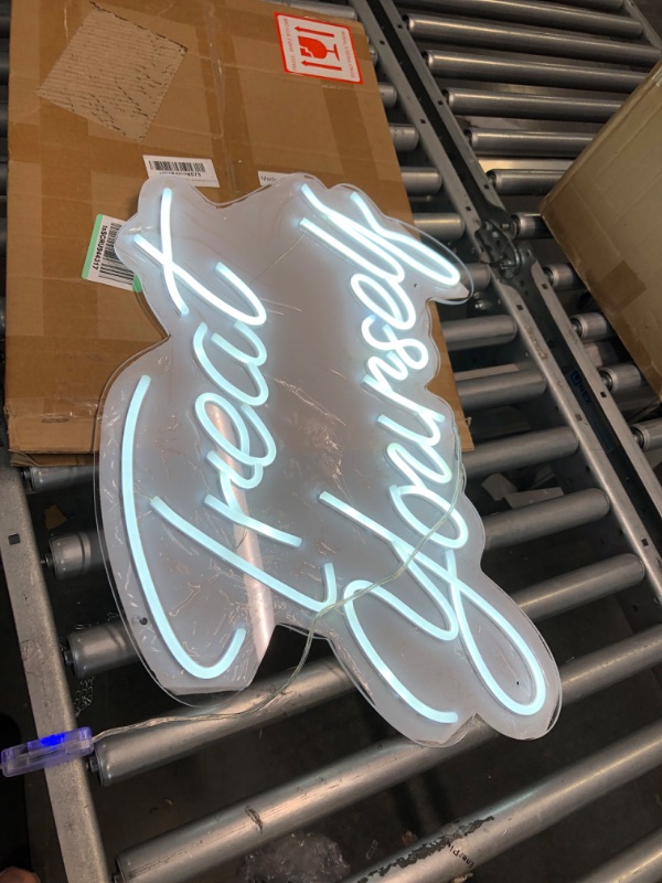 Photo 2 of Neon Sign Treat Yourself Led Custom Neon Light Signs Bedroom for Wall Neon Art Decor Lights for Any Age Children's Room Bar Party Christmas LED Sign Wedding Decoration,Size 21.65x 15.7in