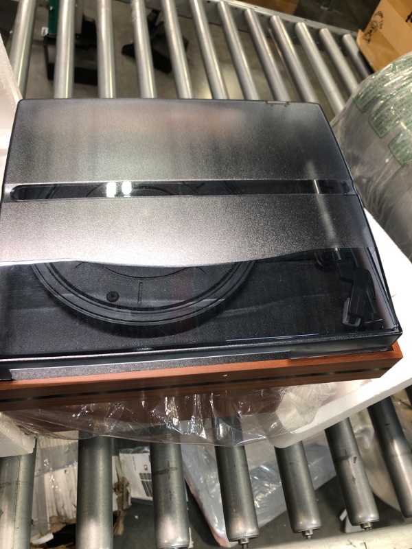 Photo 1 of LP&No.1 Bluetooth Vinyl Record Player with External Speakers, 3-Speed Belt-Drive Turntable for Vinyl Albums with Auto Off and Bluetooth Input, Yellow Wood