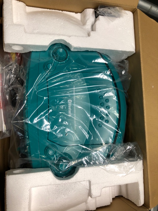 Photo 1 of Aiwa Portable Boombox, Crystal Clear Sound with 3W x 2 Speakers and Bass Function, Featuring a 7" LCD Display, Bluetooth Connectivity, FM Radio, CD/DVD Player, Streaming on Roku and Amazon Firestick Aqua Blue