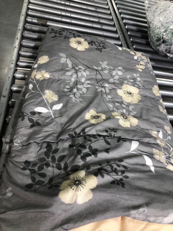 Photo 3 of AIKASY Grey Twin Bed in a Bag 6-Pieces, Comforter Set with Sheets,Tree Branches and Flowers Printing Design,Ultra Soft Down Alternative All Season Bedding Set(Twin, Grey)
