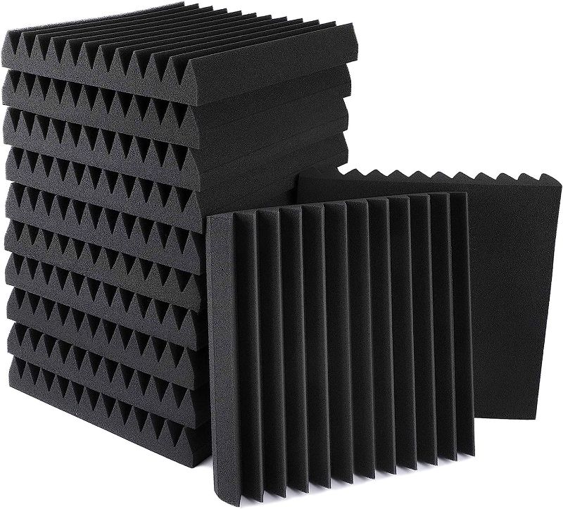 Photo 1 of 12 Pack Set Sound Proof Foam Panels 2" × 12" × 12" Black Wedges Tiles Fireproof Soundproof Acoustic Panels Sound Absorbing Noise Cancelling Panels for Recording Studios, Home, Offices Walls Ceiling