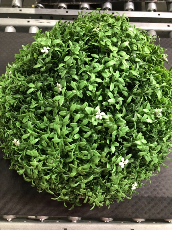 Photo 3 of 17.7 Inch Artificial Plants Outdoor Boxwood Topiary Ball with White Flowers for Backyard, Garden, Porch, Wedding, Party Indoor/Outdoor Home Decor 17.7inch