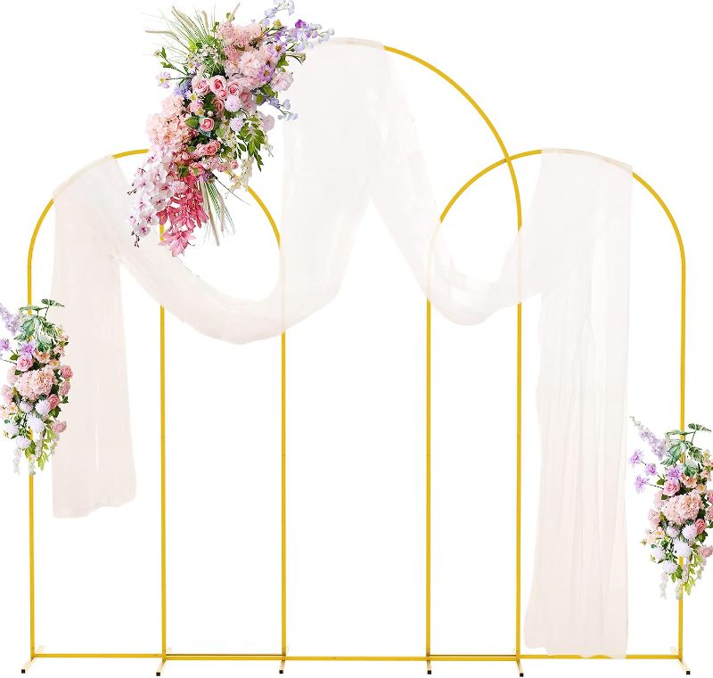 Photo 1 of Anmakou Wedding Arch Backdrop Stand 8FT, 6.6FT, 6.6FT Set of 3 Gold Metal Arched Balloon Frame for Wedding Ceremony Birthday Party Baby Shower Anniversary Graduation Decoration
