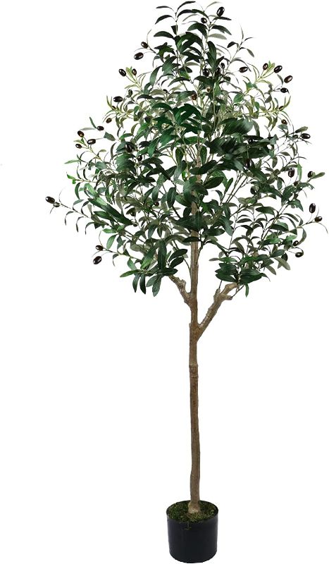 Photo 1 of  Artificial Olive Tree 5ft (60'') Tall Fake Plants Suitable for Modern Living Rooms Home Office Indoor & Outdoor Garden Decor, Nearly Natural Silk Tree for Housewarming Gift

