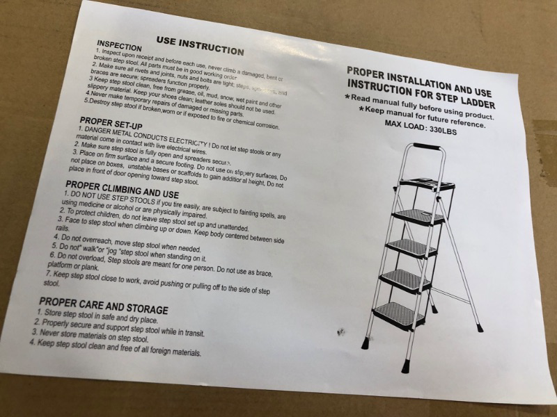 Photo 5 of 4 Step Ladder, HBTower Folding Step Stool with Tool Platform, Wide Anti-Slip Pedal, Sturdy Steel Ladder, Convenient Handgrip, Lightweight 330lbs Portable Steel Step Stool, Black
