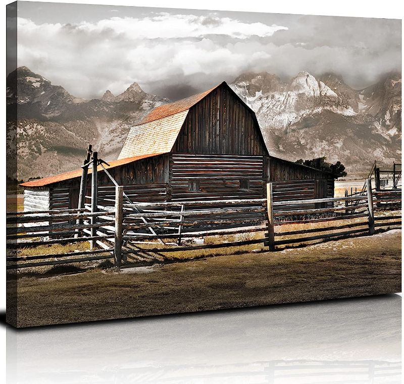 Photo 1 of Barn Canvas Wall Art Grand Teton Mountain Landscape Wall Decor Country Pictures Painting for Living Room Office National P...
 