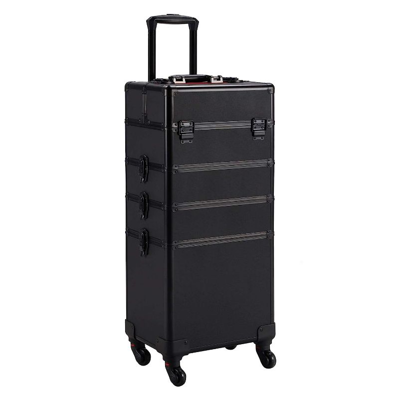 Photo 1 of Yaheetech 4 in 1 Professional Makeup Train Case Aluminum Cosmetic Case Rolling Makeup Case Extra Large Trolley Makeup Travel Organizer, with 360° Swivel Wheels, Black