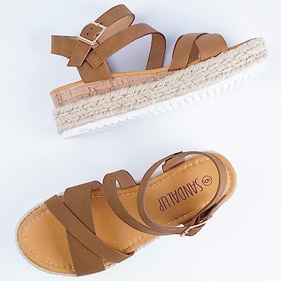 Photo 1 of SANDALUP Platform Sandals Women Buckle Open Toe Ankle Strap Women's Platform Wedge synthetic Sandals Espadrilles Shoes