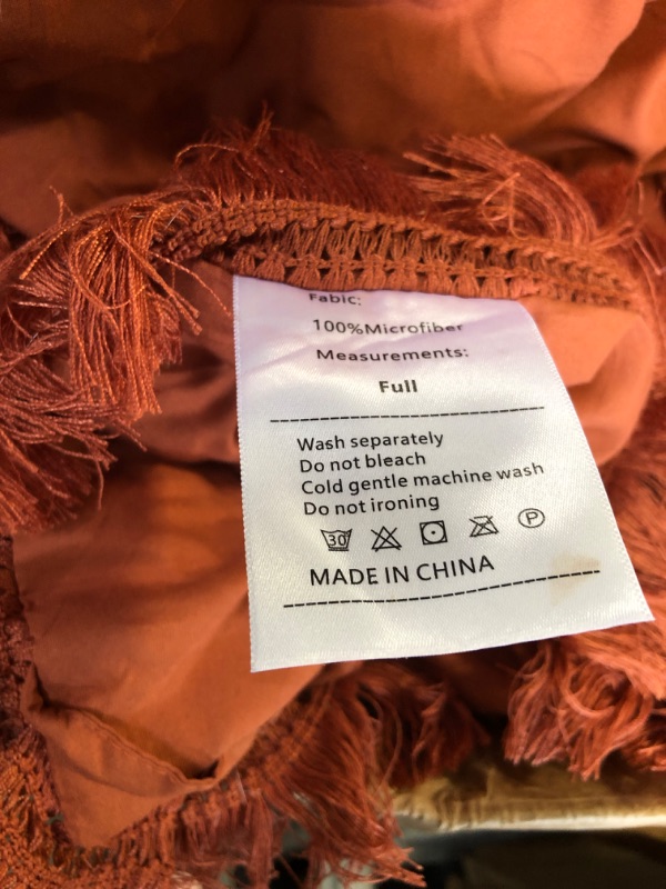 Photo 3 of Andency Terracotta Comforter Set Full Size, 3 Pieces Burnt Orange Boho Tassel Lightweight Bedding Comforter Sets, All Season Rust Soft Fluffy Fringe Bed Set (79x90In Comforter & 2 Pillowcases) Full (79"x90") Terracotta