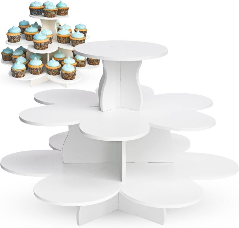 Photo 1 of  The Smart Baker - Adjustable, Reusable 3 Tier Flower Cupcake & Dessert Tower Display Stand, White - Holds up to 48+ Cupcakes | Weddings, Parties, Holidays, Baby Showers and More