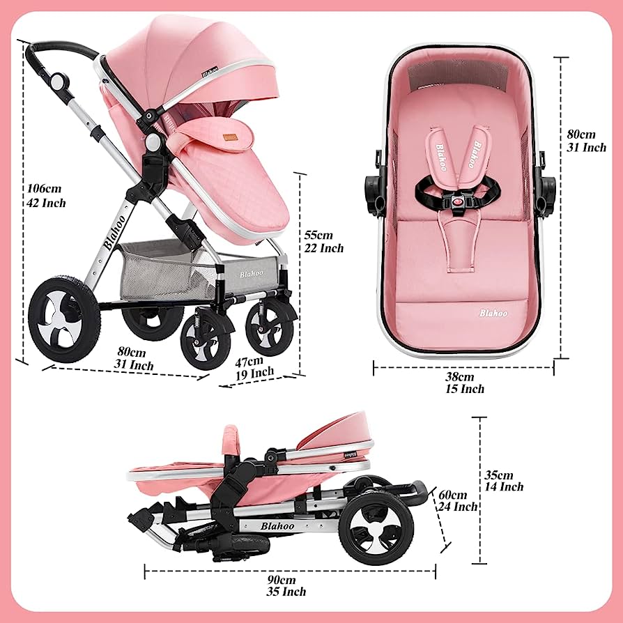 Photo 1 of Blahoo Baby Stroller for Newborn, 2 in1 High Landscape Stroller, Foldable Aluminum Alloy Pushchair with Adjustable Backrest.Adjustable Awning, Variable Seat and Recliner(Black)
