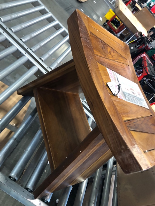 Photo 3 of TeakCraft Teak Shower Stool with Shelf – Water Resistant, Non-Slip Premium Indonesian Teak Wood Bath Seat Bench for Shower – Fully Assembled Wood Spa Bath Organizer Seat with Leveling Feet, The Randi