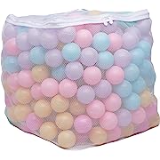Photo 3 of Amazon Basics BPA Free Crush-Proof Plastic Pit Ball with Storage Bag, Toddlers Kids 12+ Months, Pack of 400 B…