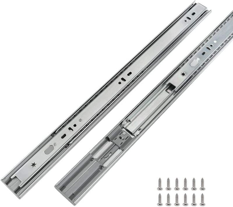 Photo 1 of 1 Pair Soft - Close Metal Drawer Slides 16 Inch Full Extension and Ball Bearing Drawer Slides - LONTAN SL4502S3-16 Drawer Slides Heavy Duty 100lb Capacity
may missing screws
