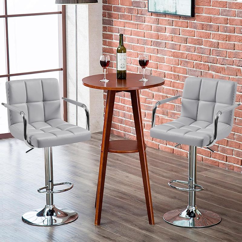 Photo 1 of Yaheetech Modern Bar Stools Set of 2 Swivel Kitchen Stool Height Adjustable Square Counter Stool with Back&Armrest PU Leather Stool, Light Grey