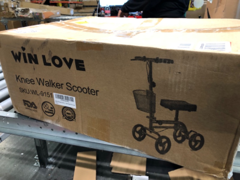 Photo 2 of WINLOVE Black Steerable Knee Walker Roller Scooter with Basket Dual Braking System for Angle and Injured Foot Broken Economy Mobility