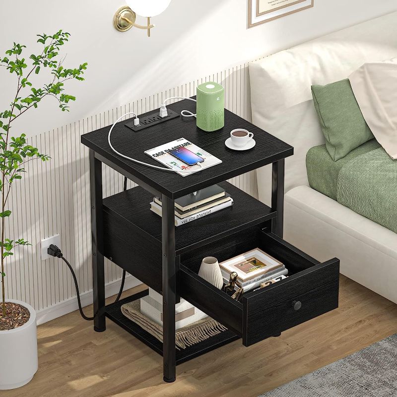 Photo 1 of 
Nightstand with Charging Station, End Table Bedside Table with USB Ports, Modern Nightstands with Drawers Storage Shelf, Wood Night Stands for Bedroom, Living Room, Sofa Couch,