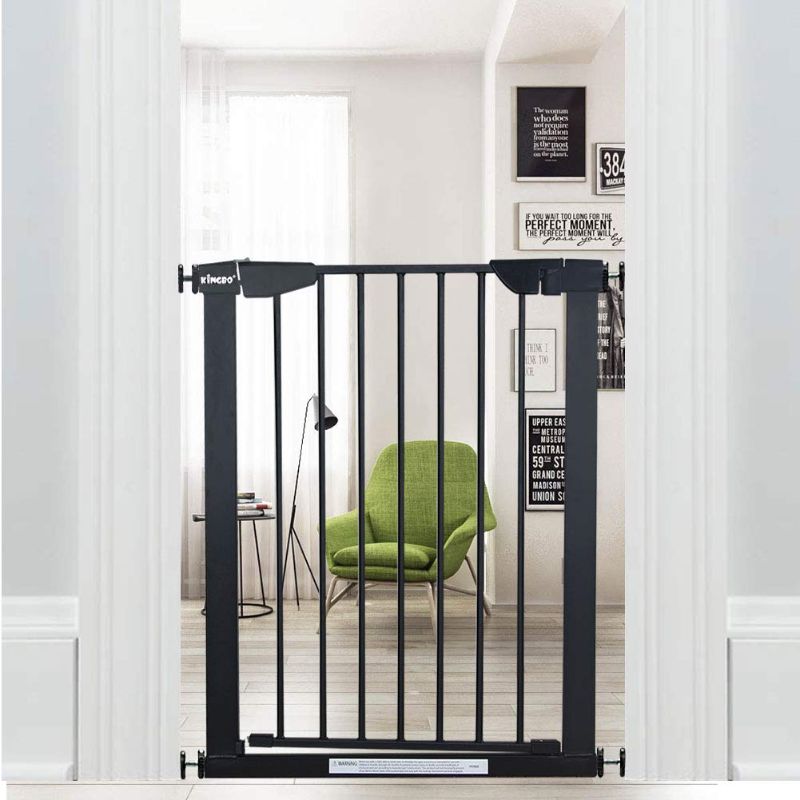 Photo 1 of aby Gate Easy Walk Thru Pressure/Hardware Mount Auto Close Black Metal Child Dog Pet Safety Gates 29.13in Tall for Top of Stairs,Doorways,Kitchen 