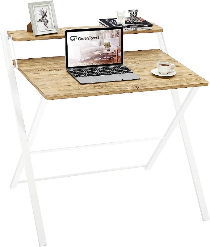 Photo 1 of Assembly Required Fully Unfold 32 x 24.5 inch, 2-Tier Small Computer Desk with Shelf Space Saving Laptop Study Foldable Table...