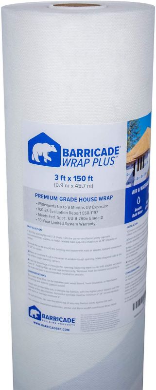 Photo 1 of Barricade House Wrap Plus 3' x 150' Roll - Ultimate Protection Against Wind, Air & Moisture