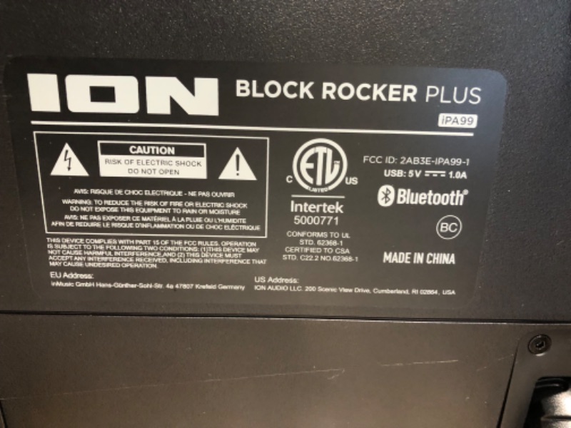 Photo 3 of 
ION Block Rocker Plus - 100W Bluetooth Outdoor Speaker with Rechargeable Battery, Karaoke Microphone, Radio, Wheels, Telescopic Handle & USB Charging