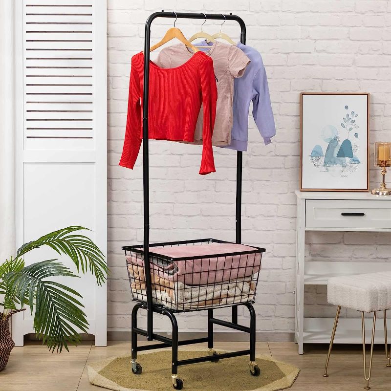 Photo 1 of ALIMORDEN Laundry Cart with Clothes Rack, Rolling Laundry Butler with Wire Storage Rack?Black
