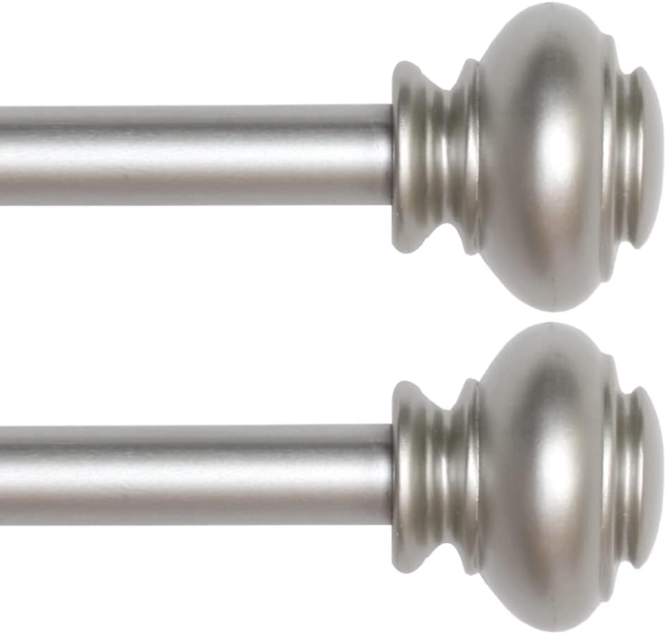 Photo 1 of  2 Pack Window Curtain Rods for Windows 48 to 84 inch Nickel Curtain Rods Adjustable Decorative Single Curtain Rod Set with Nickel Urn Finial, 3/4 Inch Diameter, Nickel, 2 Pack
