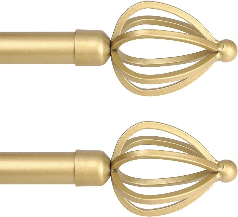Photo 1 of (2 Pack) knobelite 3/4-Inch Diameter Decorative Single Window Curtain Rod, Adjusts from 22" to 48",Home Curtain Rods with Twisted Cage Finials, Window Treatment Drapery Rods with Gold Finish
